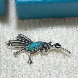 Carolyn Pollack Turquoise SS Roadrunner pin brooch